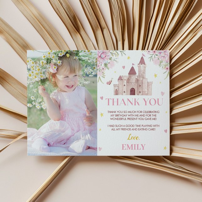 Rosa Guld Blommig Kron Prinsessa Födelsedag Tack Kort (Skapare uppladdad)