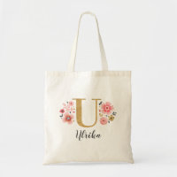 Rosa Guld Blommig Monogram Bokstav "U"