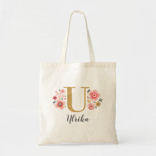 Rosa Guld Blommig Monogram Bokstav "U" Tygkasse