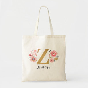 Rosa Guld Blommig Monogram Bokstav "Z" Tygkasse