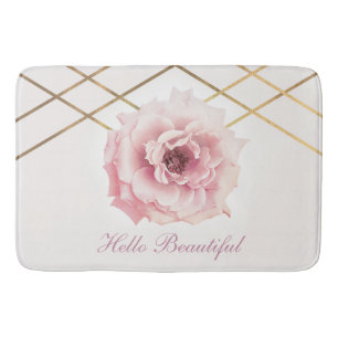 Rosa & Guld Blommig Peony Blomma Glamour Anpassad Badrumsmatta