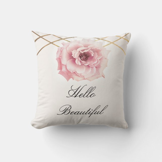 Rosa & Guld Blommig Peony Blomma Glamourös Anpassa Kudde (Framsida)