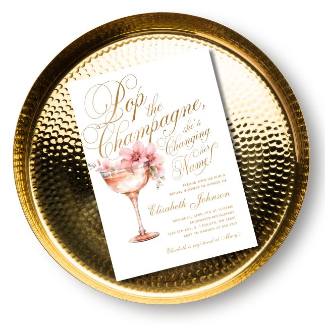 Rosa guld blommig Poppa champagne Bröllopsdusch Inbjudningar (Pink Gold Floral Pop the Champagne Bridal Shower Invitation)
