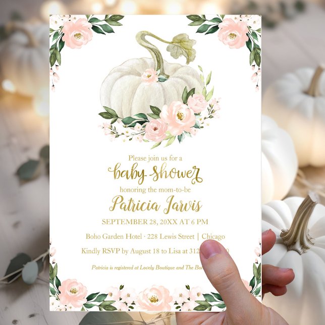 Rosa Guld Blommig Pumpa Höst Flick Baby Shower (Skapare uppladdad)