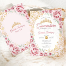Rosa Guld Blommig Quinceanera