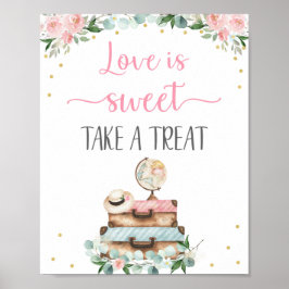 Rosa Guld Blommig Resa Bröllopsdusch Dekorationssk Poster