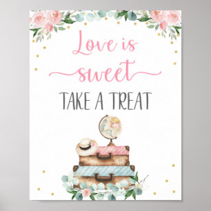 Rosa Guld Blommig Resa Bröllopsdusch Dekorationssk Poster