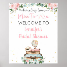 Rosa Guld Blommig Resa Bröllopsdusch Välkommen Poster