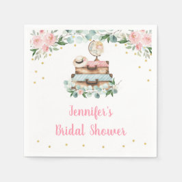 Rosa Guld Blommig Resa Fröken till Fru Bröllopsfes Pappersservett