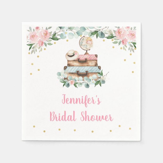 Rosa Guld Blommig Resa Fröken till Fru Bröllopsfes Pappersservett (Framsidan)