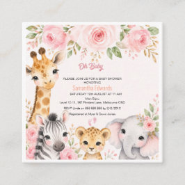 Rosa Guld Blommig Safari Djur Baby Shower Inbjudan