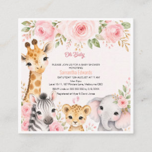 Rosa Guld Blommig Safari Djur Baby Shower Inbjudan