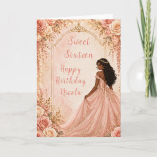 Rosa Guld Blommig Sweet Sixteen-fest Kort