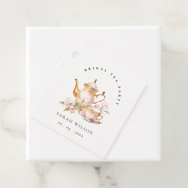 Rosa guld blommig teservis Bröllopsdusch Tesalong  Gåvor Etiketter (På plats)