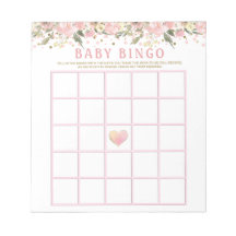 Rosa Guld Blommiga Baby Shower Bingo Spelkort