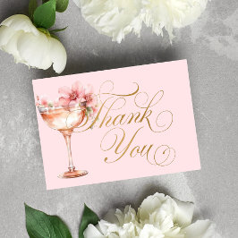 Rosa guld blommiga kronblad och Prosecco bröllopsd Tack Kort