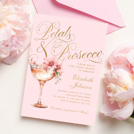 Rosa Guld Blommiga Kronblad och Prosecco Bröllopsf Inbjudningar