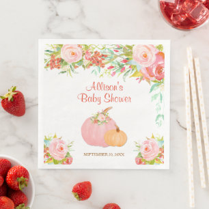 Rosa guld blommiga pumpor höst baby shower pappersservett