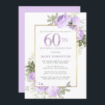 Rosa Guld Blommigt 60:e Födelsedagsfesten Inbjudningar<br><div class="desc">Ät en speciell kvinna med denna elegant och feminin 60 Födelsedagsfest inbjudan. 60:e är skrivet i stor lila. Födelsedagsfirandet följer. Den hedervärde gästen namn ligger också i lila Capital brev. Återstoden av texten är mjukt grått. Den 60:e årsdagen av firandet omges av en chic guld ram som är dekorerad med...</div>
