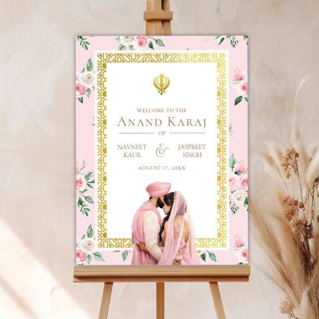 Rosa Guld Blommigt Anand Karaj Bröllop Välkomstsky Poster (Skapare uppladdad)