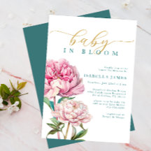 Rosa & Guld Blommigt Baby i Bloom Girl Shower