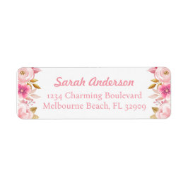 Rosa & Guld Blommigt Baby Shower-adressetikett Returadress Etikett