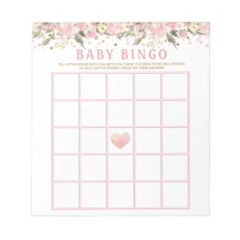 Rosa Guld Blommigt Baby Shower Bingo Game Cards Anteckningsblock