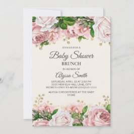 Rosa Guld Blommigt Baby Shower Brunch för Inbjudningar