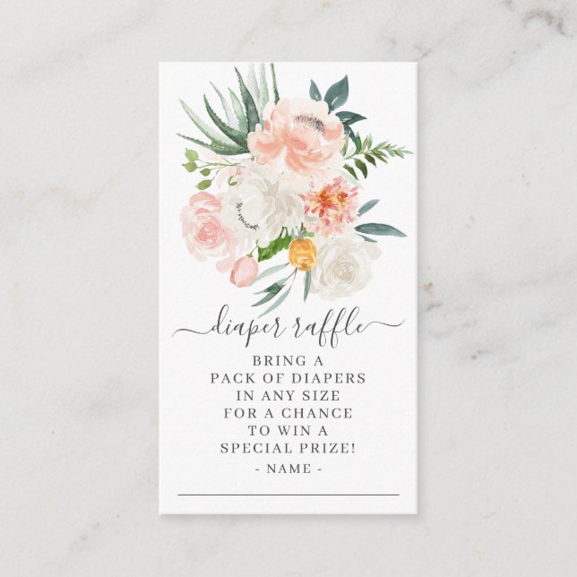  Rosa Guld Blommigt Baby Shower Diaper Raffle Tilläggskort (Framsida)