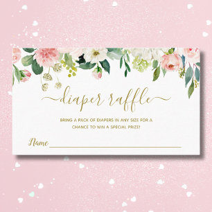 Rosa Guld Blommigt Baby Shower Diaper Raffle Visitkort