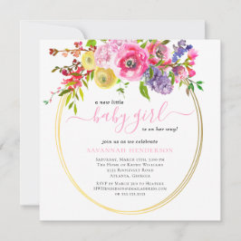 Rosa Guld Blommigt Baby Shower Inbjudningar