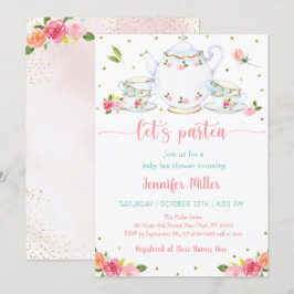 Rosa Guld Blommigt Baby Shower Tea Party Inbjudningar
