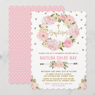 Rosa Guld Blommigt Baptism Christening-inbjudan Inbjudningar