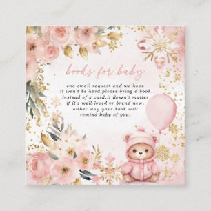 Rosa Guld Blommigt Bear Baby Shower Bokar för Baby Tilläggskort