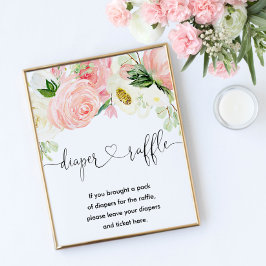 Rosa guld blommigt, bläddringsskyltdusch med raffe poster