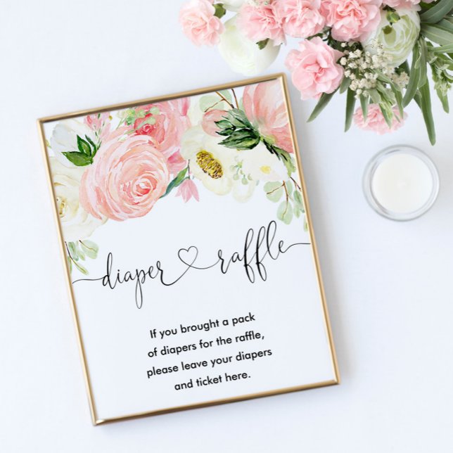 Rosa guld blommigt, bläddringsskyltdusch med raffe poster (Skapare uppladdad)