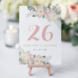  Rosa Guld Blommigt Boho Bröllop Bordsnummer
