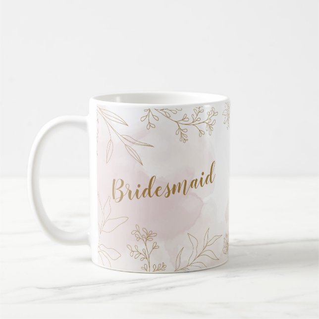 Rosa & Guld Blommigt Bridesmaid Mugg (Vänster)