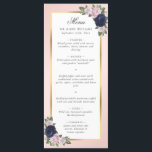 Rosa Guld Blommigt Bröllop Meny<br><div class="desc">Elegant,  marinblått och  blommigt bröllop-meny med blåa och  blommor och grönt inramning av bröllop i en rosa i guld. Matchande objekt är tillgängliga.</div>