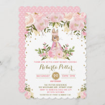 Rosa Guld Blommigt Bunny Rabbit Baby Shower Inbjud