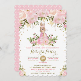 Rosa Guld Blommigt Bunny Rabbit Baby Shower Inbjud Inbjudningar