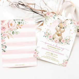 Rosa Guld Blommigt Bunny Rabbit Girl Födelsedagsfe Inbjudningar