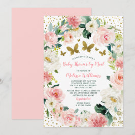 Rosa Guld Blommigt Butterfly Baby Shower by Mail Inbjudningar
