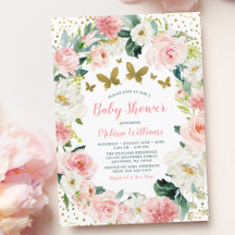 Rosa Guld Blommigt Butterfly Girl Baby Shower