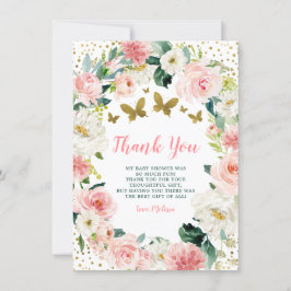 Rosa Guld Blommigt Butterfly Girl Baby Shower Tack Kort