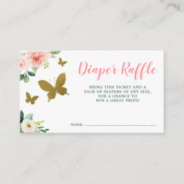 Rosa Guld Blommigt Butterfly Girl Diaper Raffle Tilläggskort