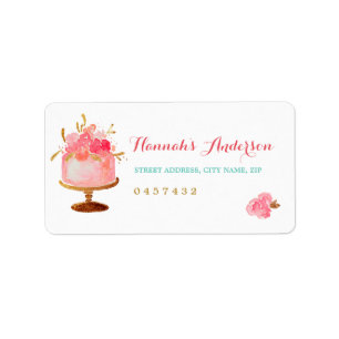 Rosa Guld Blommigt Cake Möhippa Adressetiketter