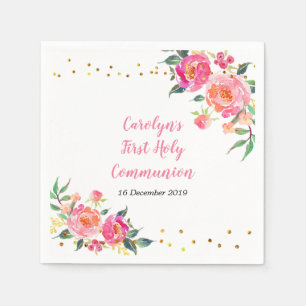 Rosa Guld Blommigt Cocktail Papper Napkins Pappersservett