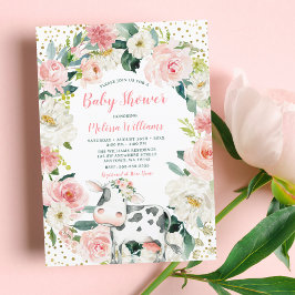 Rosa Guld Blommigt Cow Girl Baby Shower Inbjudningar