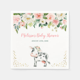 Rosa Guld Blommigt Cow Girl Baby Shower Pappersservett